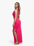 Popilush® Shapewear Solid Cowl Neck Ruched Sculpting Maxi Dress