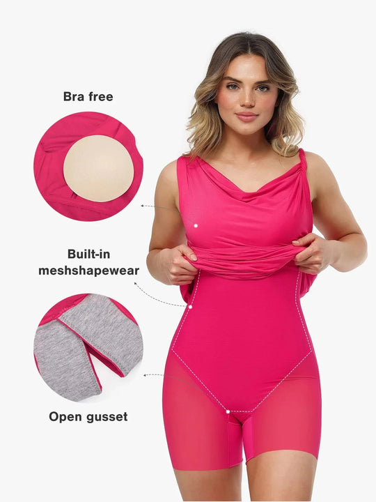 Shapewear Cowl Neck Solid Ruched Sculpting Maxi Dress