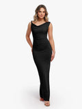 Popilush® Black / XS Shapewear Solid Cowl Neck Ruched Sculpting Maxi Dress
