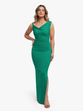 Popilush® Green / XS Shapewear Solid Cowl Neck Ruched Sculpting Maxi Dress