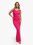 Pink sculpting shapewear maxi dress with cowl neck and ruched side detail.
