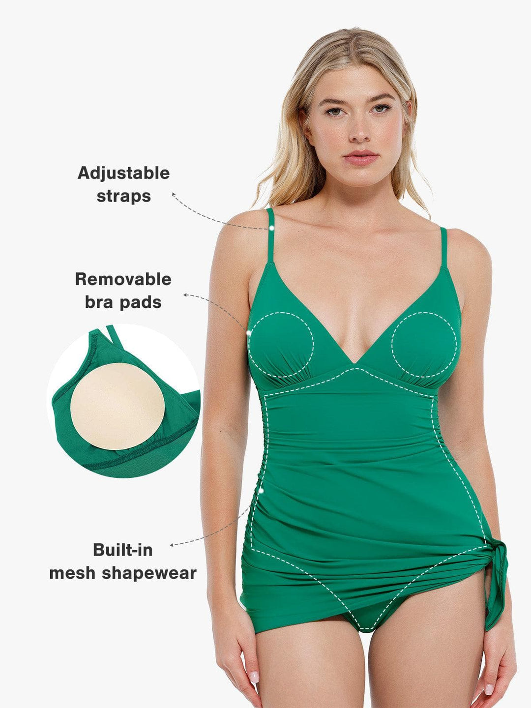 Popilush® Tummy Control One Piece Swimwear Shapewear Solid Sculpting One-Piece Swimsuit