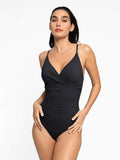 Popilush® Tummy Control One Piece Swimwear Cross-Front Swimsuit / Black / XS Shapewear Solid Sculpting One-Piece Swimsuit