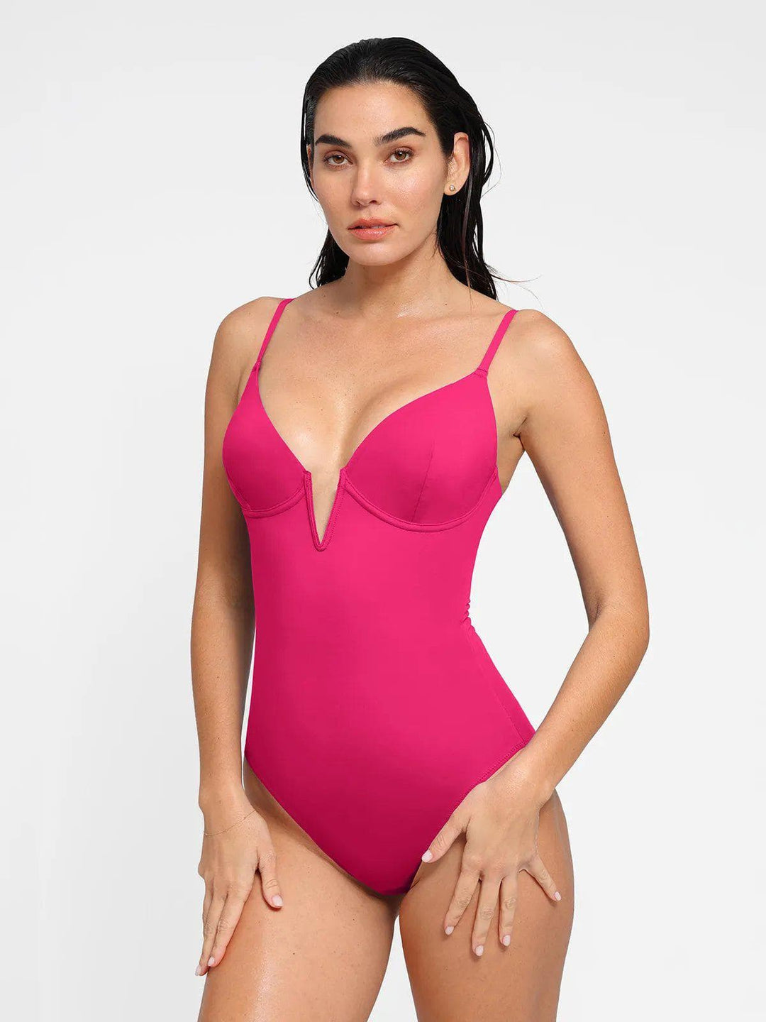 Popilush® Tummy Control One Piece Swimwear V Slimming Swimsuit / Pink / XS Shapewear Solid Sculpting One-Piece Swimsuit