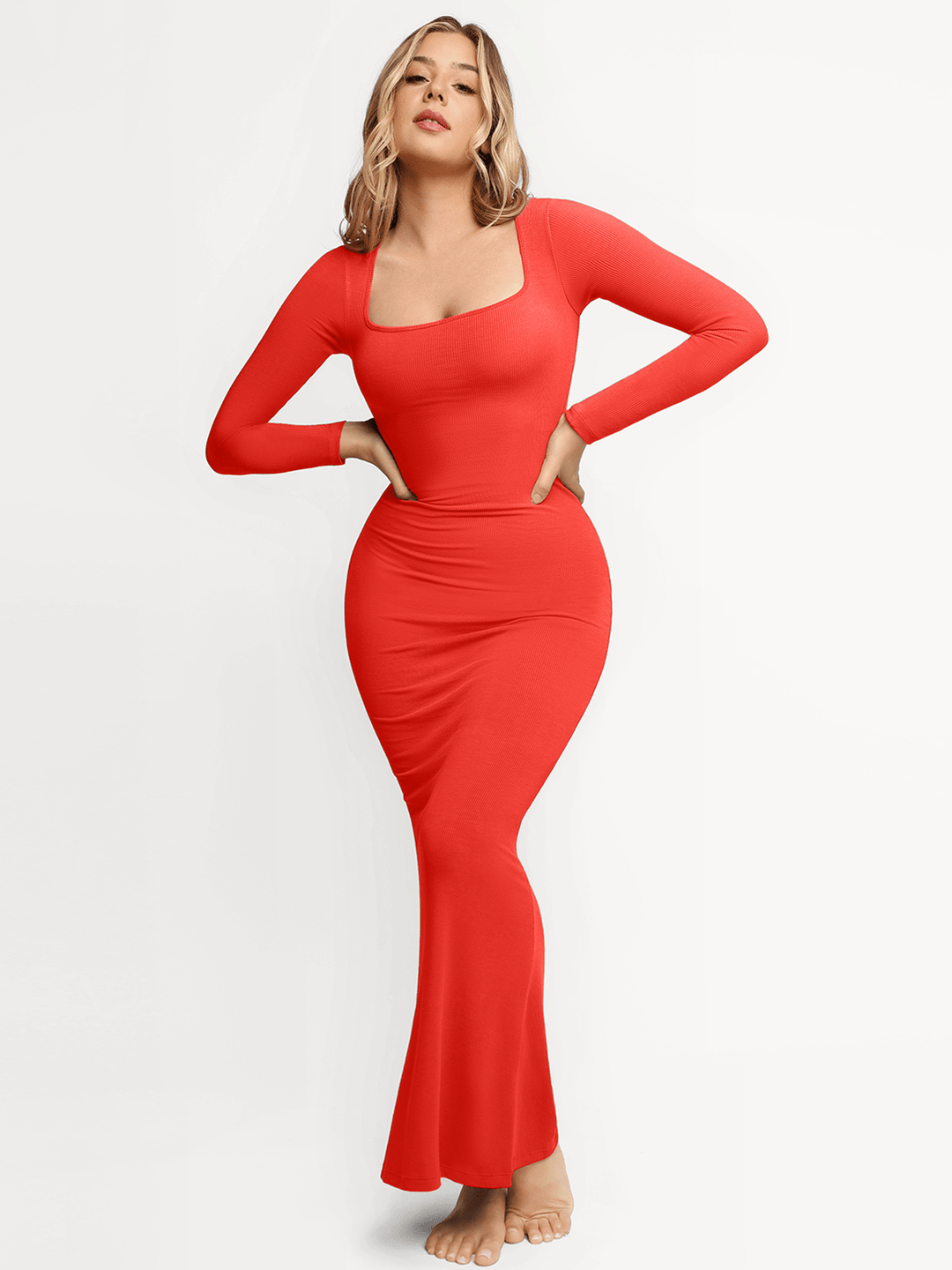 Popilush® Bodycon Party Cocktail Loungewear Winter Shapewear Square Neck Long Sleeve Slimming Modal Maxi Dress
