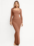 Popilush® Bodycon Party Cocktail Loungewear Winter Shapewear Square Neck Long Sleeve Slimming Modal Maxi Dress