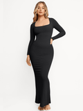 Popilush® Bodycon Party Cocktail Loungewear Winter Black / XS Shapewear Square Neck Long Sleeve Slimming Modal Maxi Dress