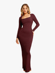 Maroon long sleeve modal maxi dress with square neckline