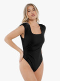 Popilush® Tops Body Shaper Work Office Lady Shapewear Square Neck Padded Shoulder Slimming Bodysuit