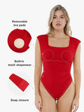 Popilush® Tops Body Shaper Work Office Lady Shapewear Square Neck Padded Shoulder Slimming Bodysuit