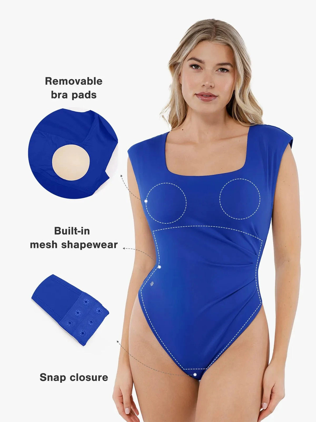 Popilush® Tops Body Shaper Work Office Lady Shapewear Square Neck Padded Shoulder Slimming Bodysuit