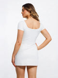 Popilush® Shapewear Square Neck Sculpting A-Line Mini Dress