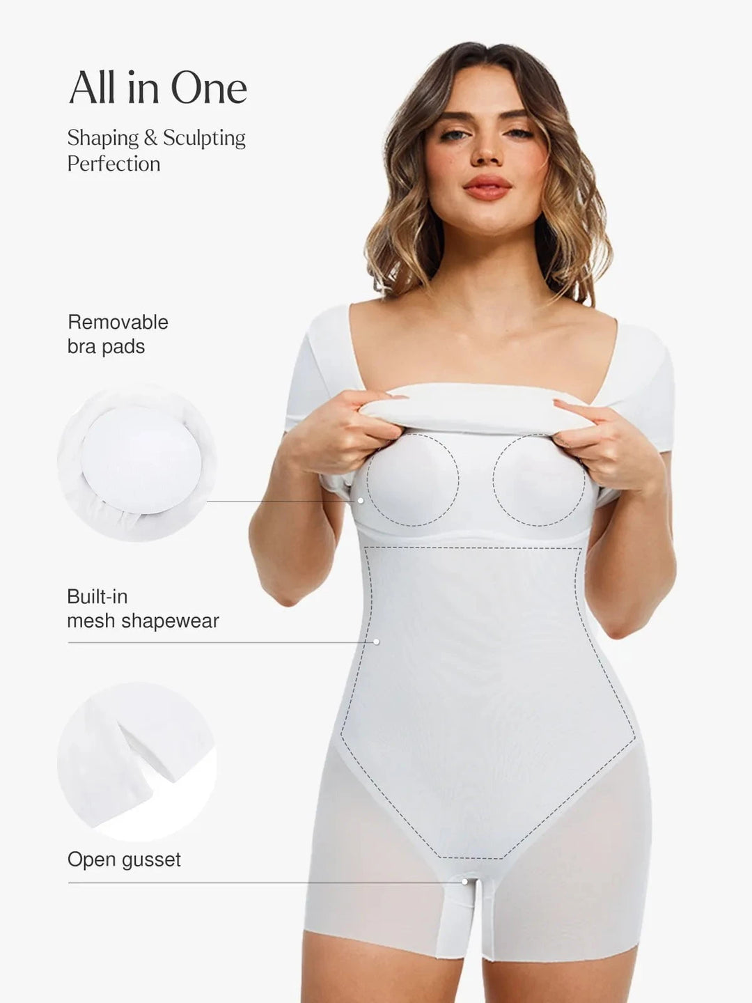 Popilush® Shapewear Square Neck Sculpting A-Line Mini Dress