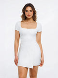 Popilush® White / XS Shapewear Square Neck Sculpting A-Line Mini Dress
