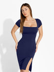 Navy midi dress by Popilush®. Shapewear dress perfect for work and special occasions.