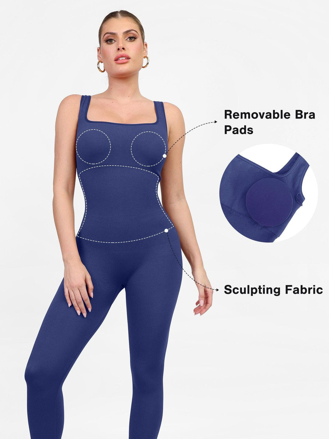 Popilush® Yoga Activewear Jumpsuit Shapewear Square Neck Tank Workout Seamless Jumpsuit,The Shapewear Jumpsuit Seamless Thumb Hole Square Neck Long Sleeve For Insiders