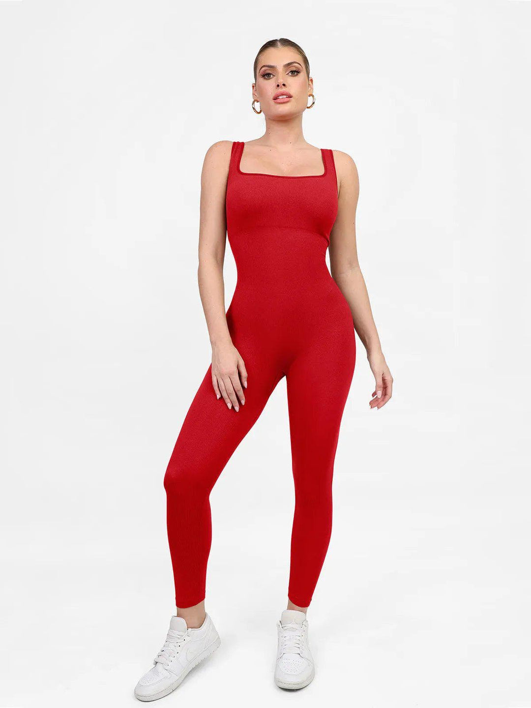 Popilush® Yoga Activewear Jumpsuit YD230004 / Chili Red / S Shapewear Square Neck Tank Workout Seamless Jumpsuit,The Shapewear Jumpsuit Seamless Thumb Hole Square Neck Long Sleeve For Insiders