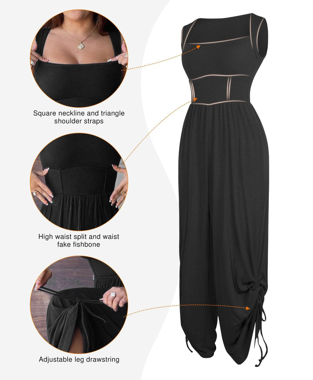 Popilush® Casual Slimming Jumpsuit Fashion Shapewear Square Neck Tummy Control Wide Leg Jumpsuit