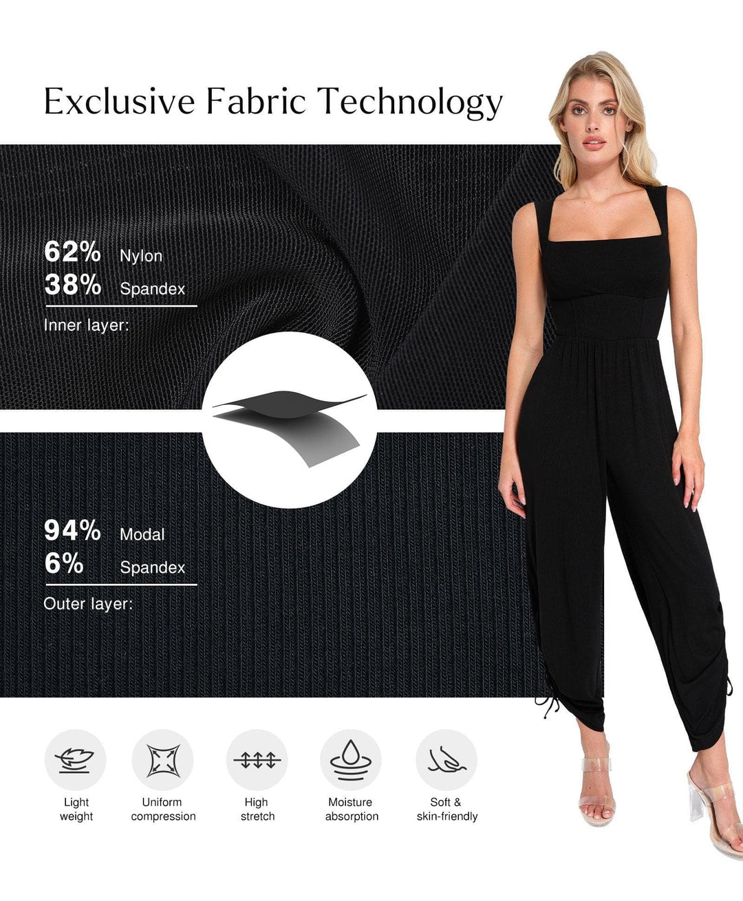 Popilush® Casual Slimming Jumpsuit Fashion Shapewear Square Neck Tummy Control Wide Leg Jumpsuit