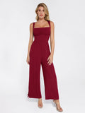 Popilush® Casual Slimming Jumpsuit Fashion Drawstring Version / Red / XS Shapewear Square Neck Tummy Control Wide Leg Jumpsuit