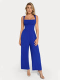 Popilush® Casual Slimming Jumpsuit Fashion Non-Drawstring Version / Blue / S Shapewear Square Neck Tummy Control Wide Leg Jumpsuit
