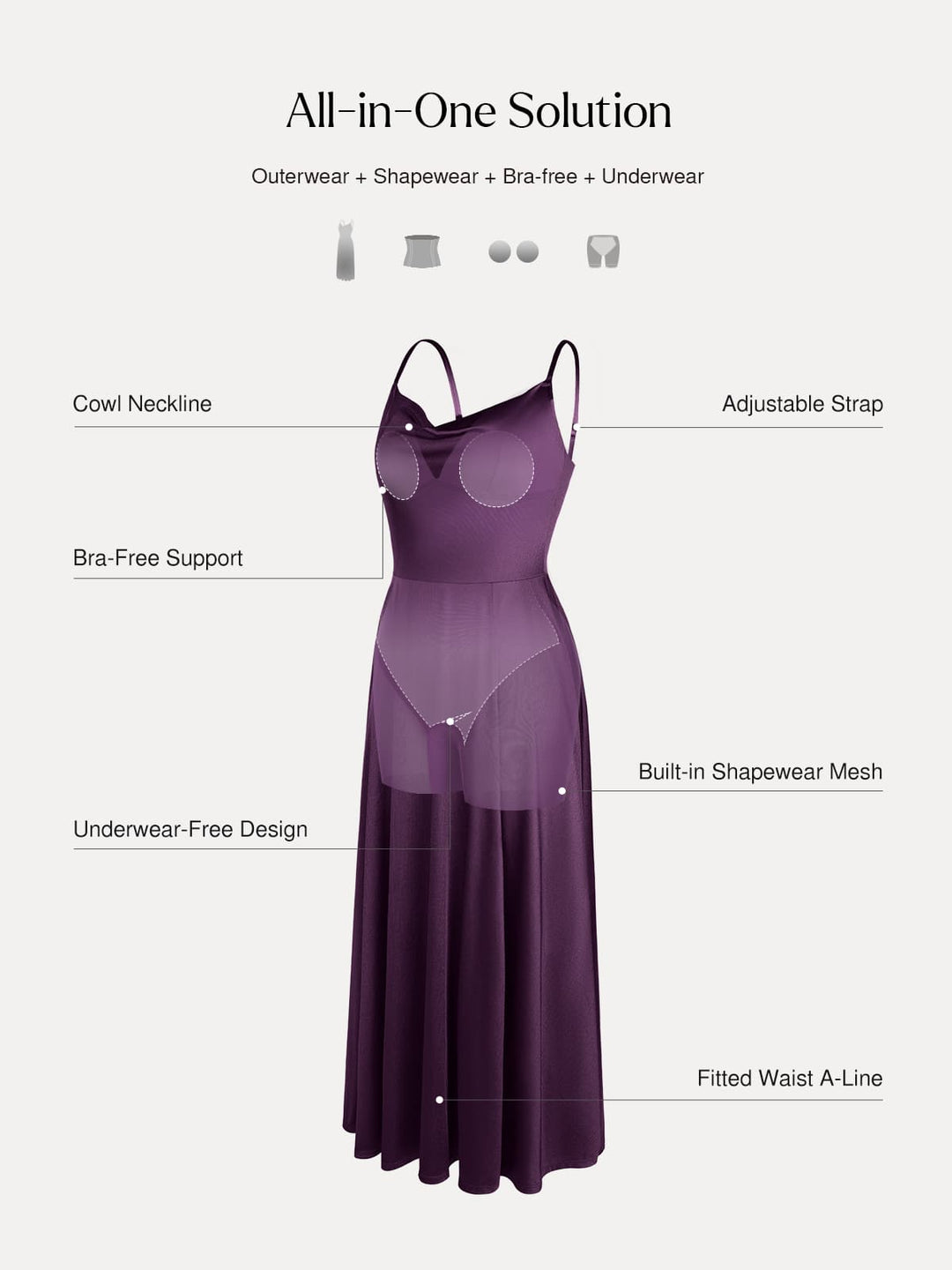 Popilush® Shapewear Strappy Cowl Neck Fit & Flare Maxi Dress