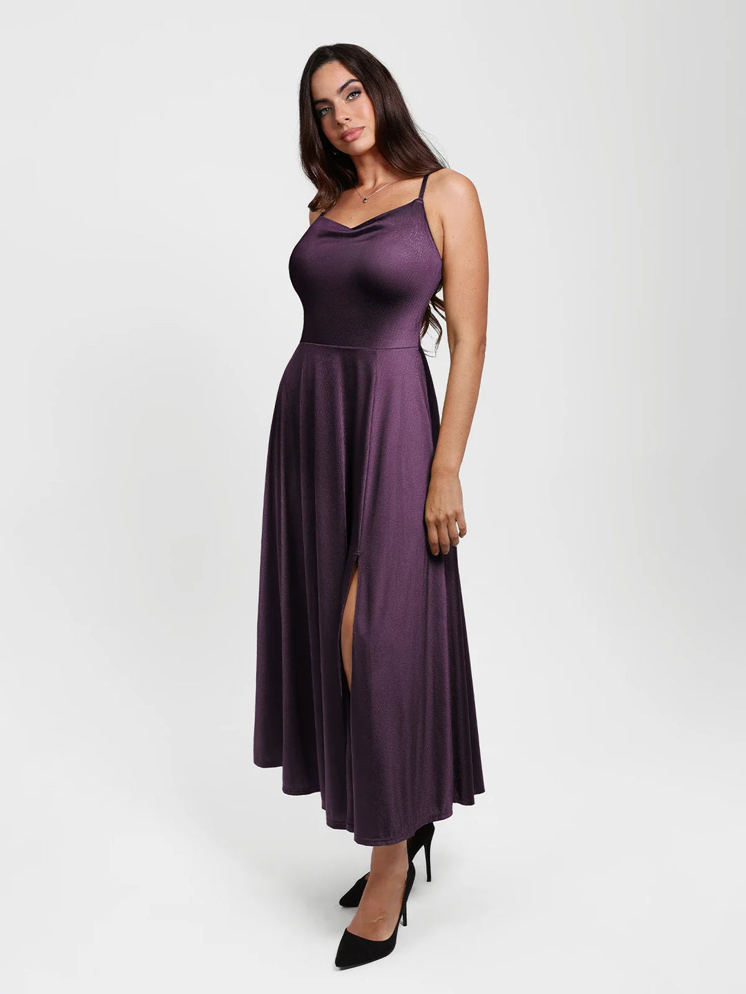 Popilush® Shapewear Strappy Cowl Neck Fit & Flare Maxi Dress
