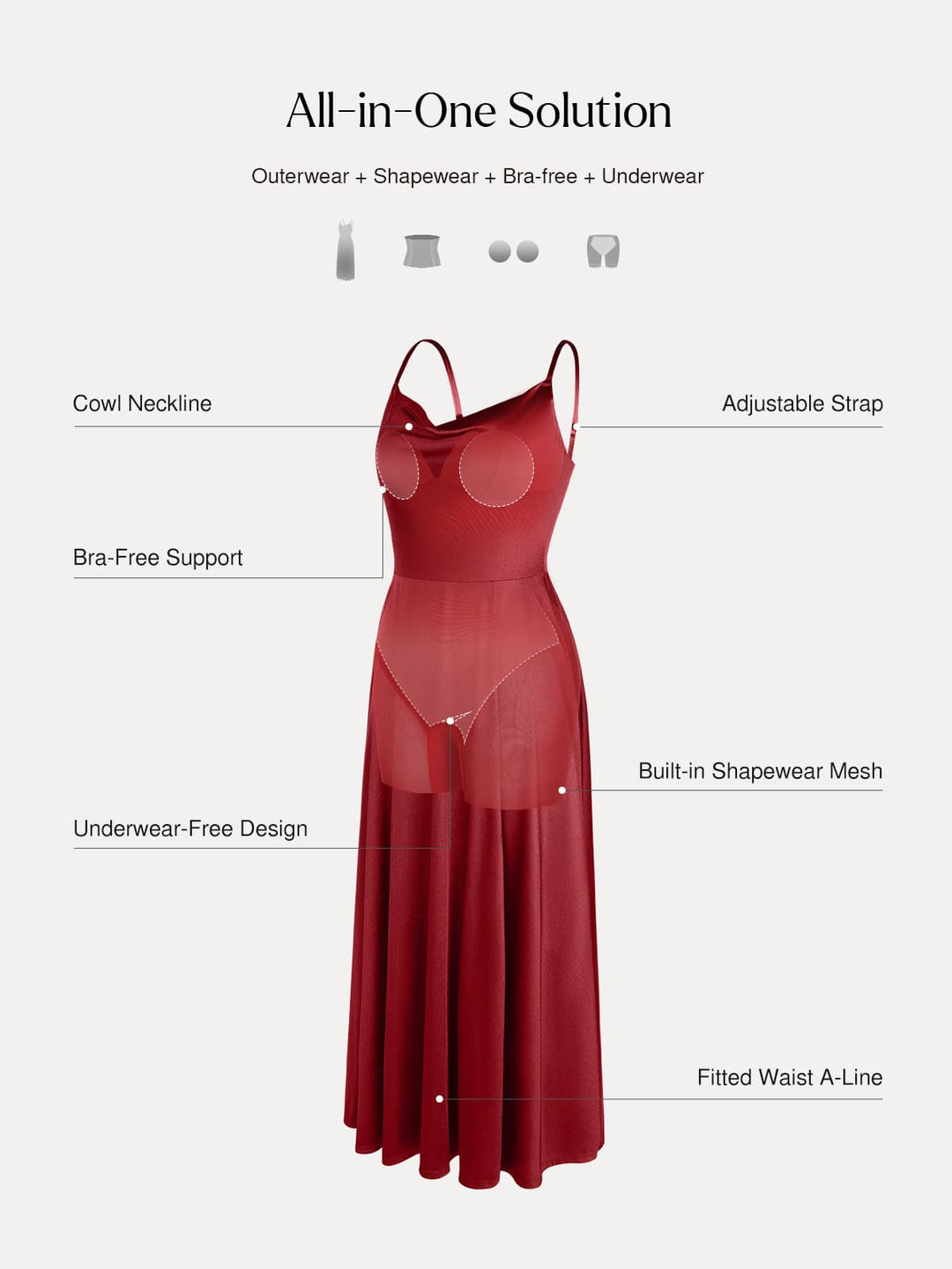 Popilush® Shapewear Strappy Cowl Neck Fit & Flare Maxi Dress