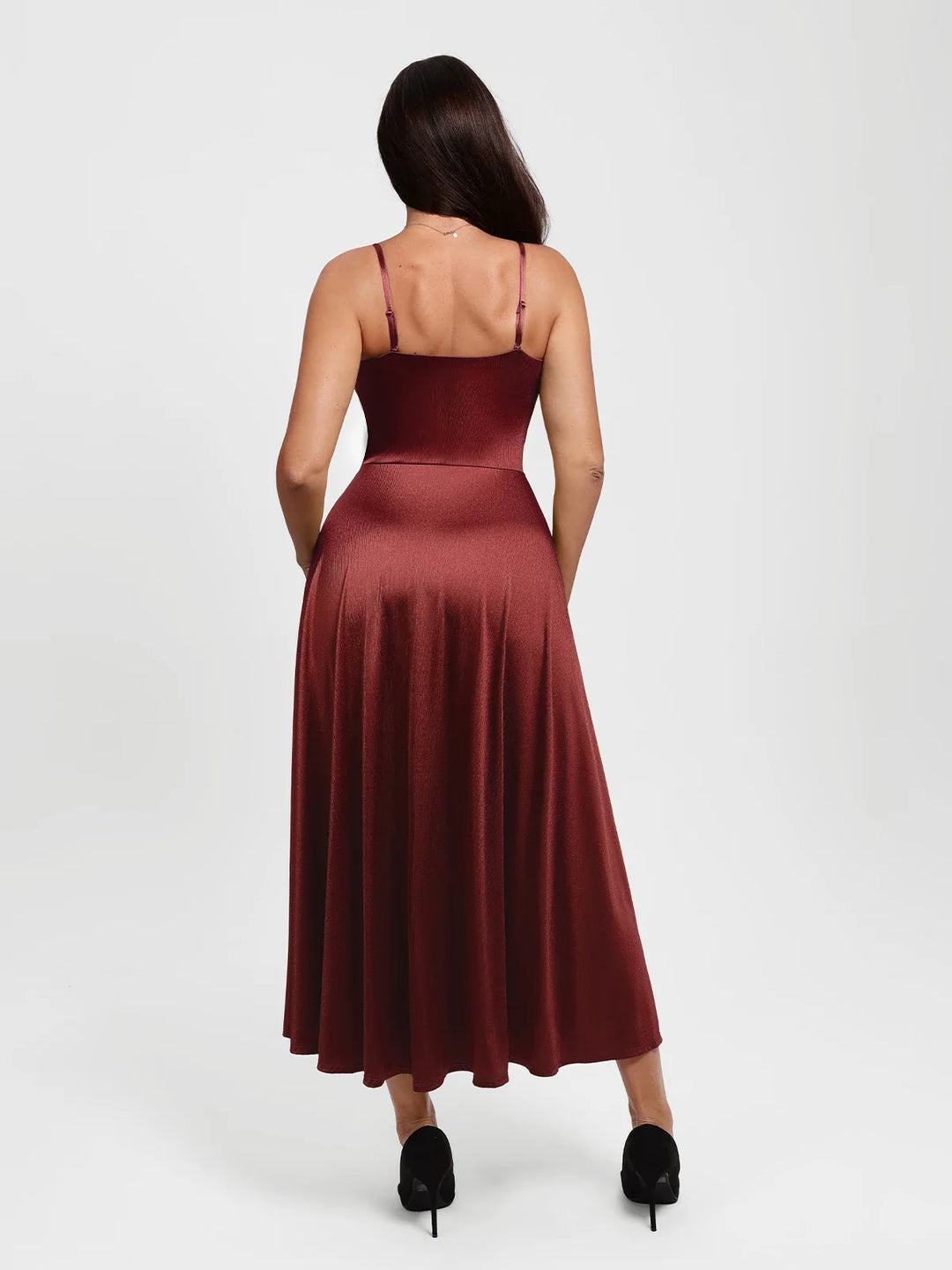 Popilush® Shapewear Strappy Cowl Neck Fit & Flare Maxi Dress
