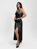 Popilush® Shapewear Strappy Cowl Neck Fit & Flare Maxi Dress