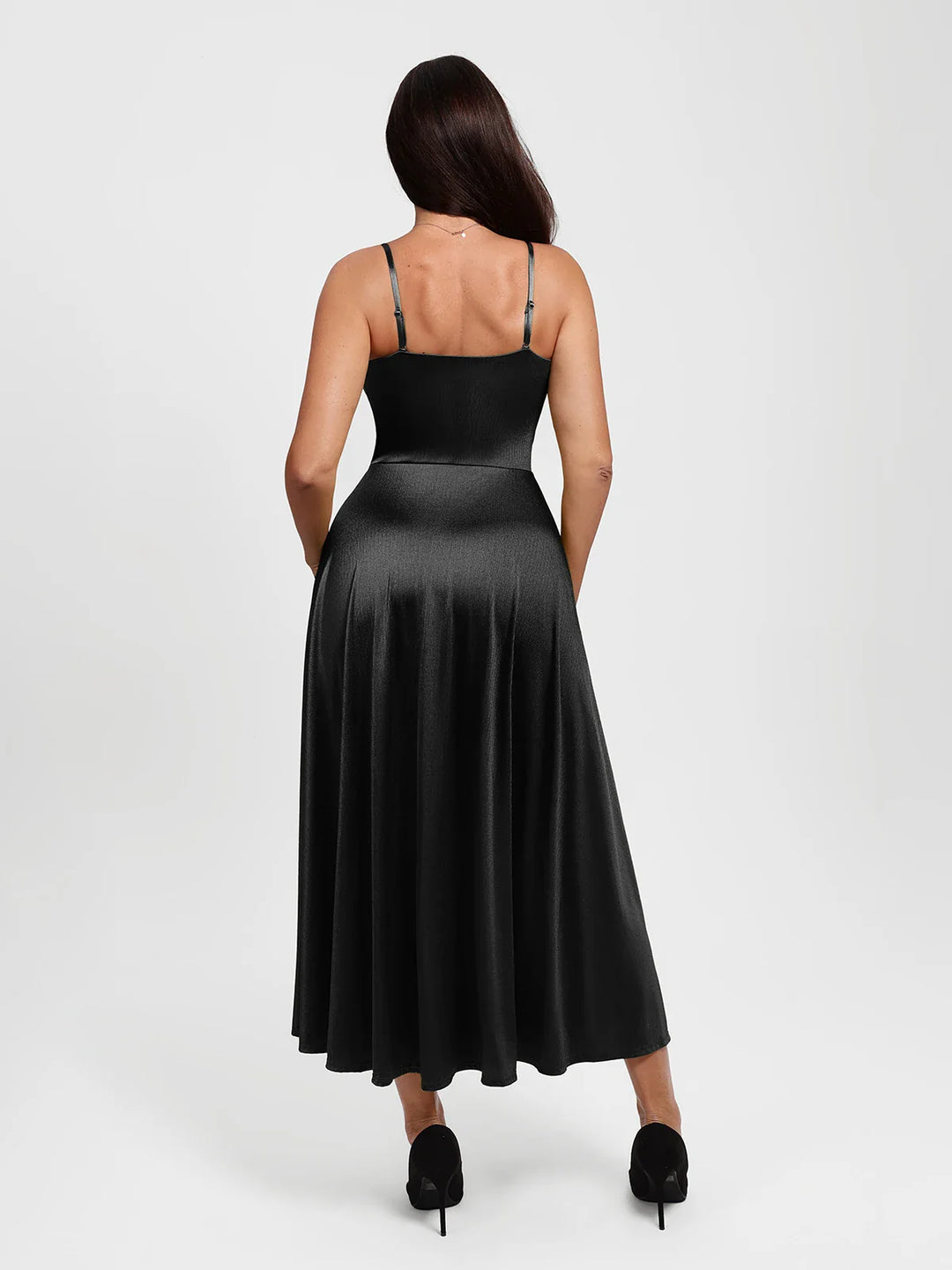 Popilush® Shapewear Strappy Cowl Neck Fit & Flare Maxi Dress