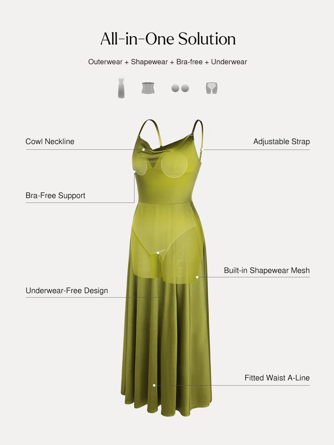 Popilush® Shapewear Strappy Cowl Neck Fit & Flare Maxi Dress
