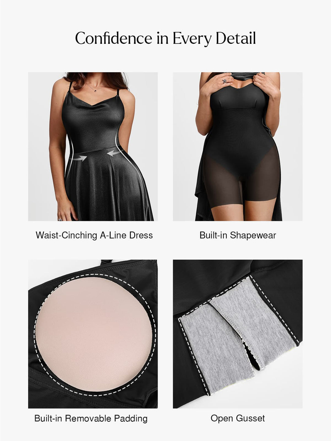 Popilush® Shapewear Strappy Cowl Neck Fit & Flare Maxi Dress