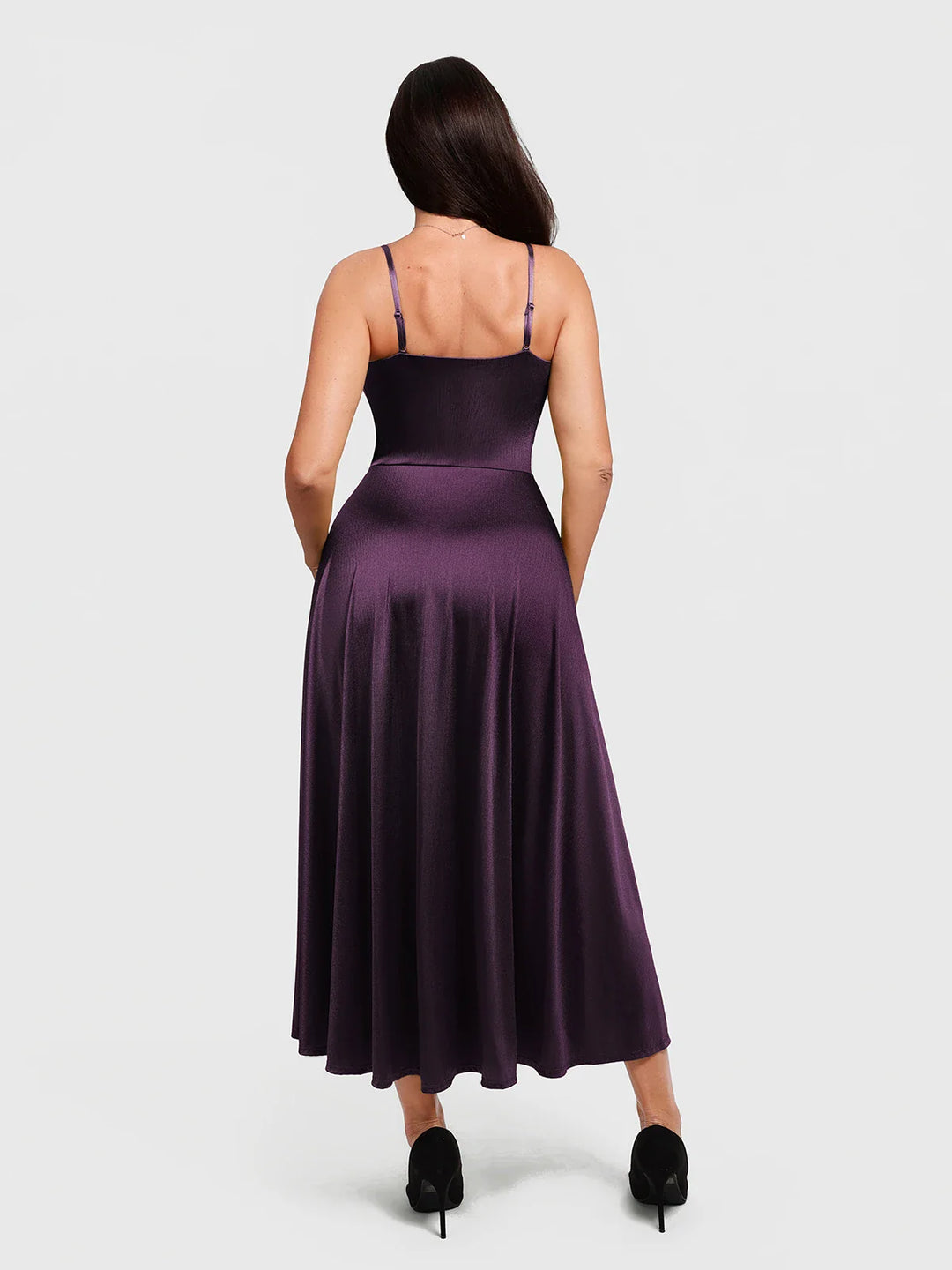 Popilush® Shapewear Strappy Cowl Neck Fit & Flare Maxi Dress