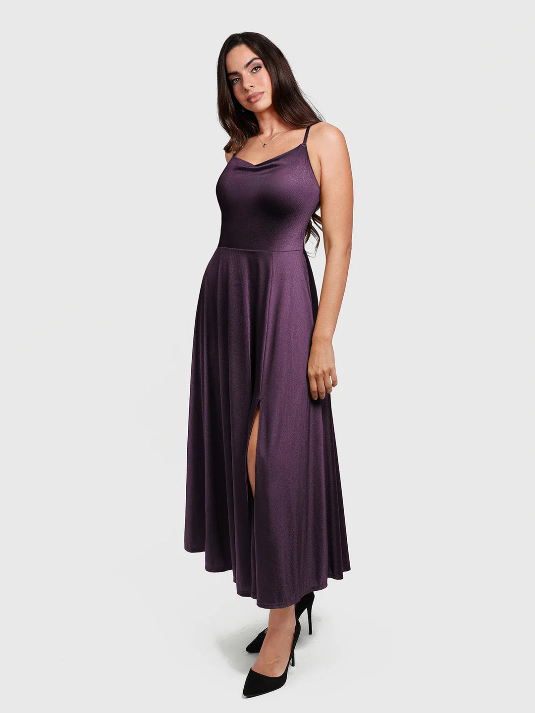 Popilush® Shapewear Strappy Cowl Neck Fit & Flare Maxi Dress