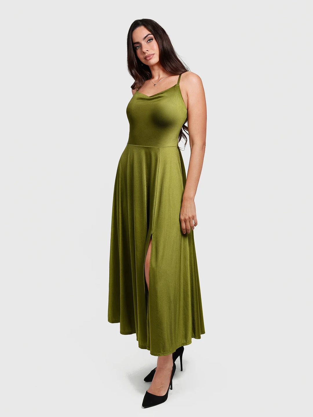 Popilush® Shapewear Strappy Cowl Neck Fit & Flare Maxi Dress