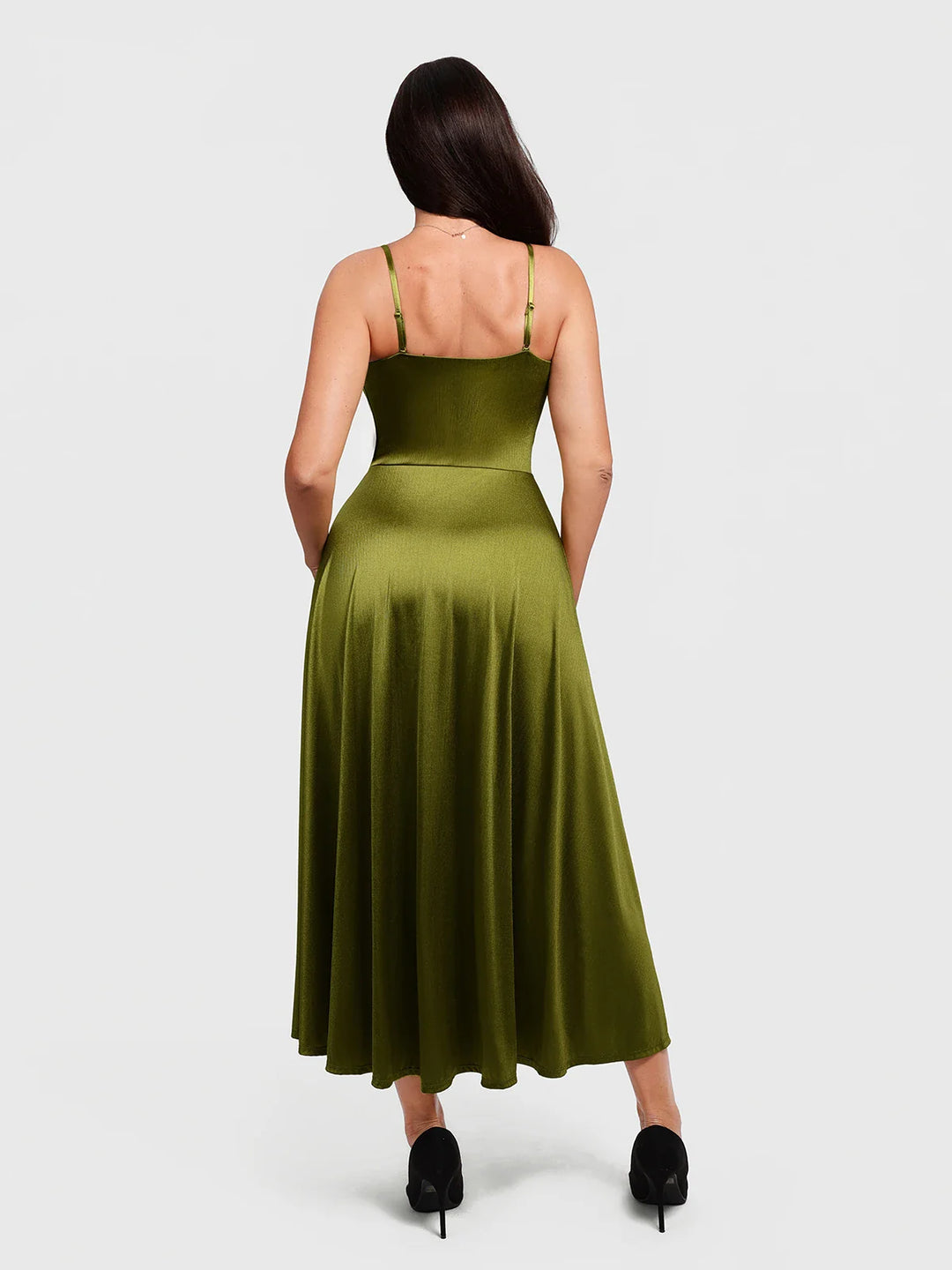 Popilush® Shapewear Strappy Cowl Neck Fit & Flare Maxi Dress