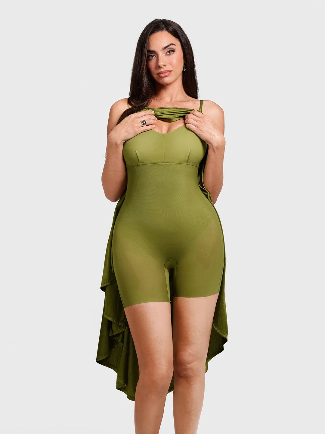 Popilush® Shapewear Strappy Cowl Neck Fit & Flare Maxi Dress