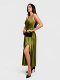 Popilush® Shapewear Strappy Cowl Neck Fit & Flare Maxi Dress