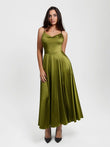 Popilush® Green / XS Shapewear Strappy Cowl Neck Fit & Flare Maxi Dress