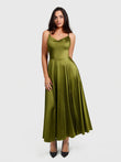 Popilush® Green / XS Shapewear Strappy Cowl Neck Fit & Flare Maxi Dress