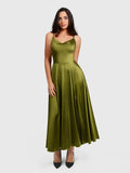Popilush® Green / XS Shapewear Strappy Cowl Neck Fit & Flare Maxi Dress