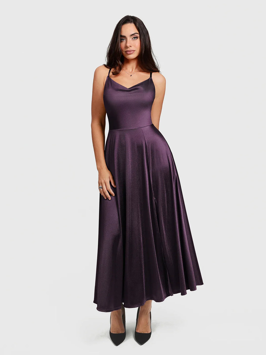 Popilush® Purple / XS Shapewear Strappy Cowl Neck Fit & Flare Maxi Dress