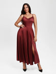 Popilush® Red / XS Shapewear Strappy Cowl Neck Fit & Flare Maxi Dress
