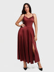 Popilush® Red / XS Shapewear Strappy Cowl Neck Fit & Flare Maxi Dress