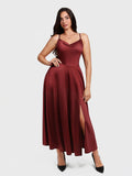 Popilush® Red / XS Shapewear Strappy Cowl Neck Fit & Flare Maxi Dress