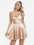 Popilush® Mini Dress / Champagne / XS Shapewear Strappy Cowl Neck Fit & Flare Midi Dress