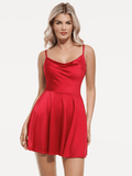 Popilush® Mini Dress / Red / XS Shapewear Strappy Cowl Neck Fit & Flare Midi Dress