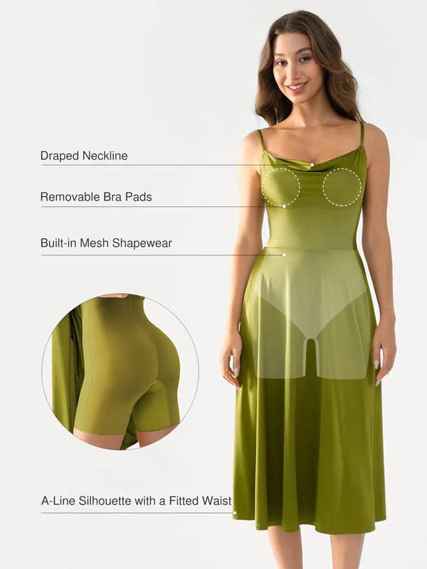 Popilush® Shapewear Strappy Cowl Neck Tummy Control Flare Dress