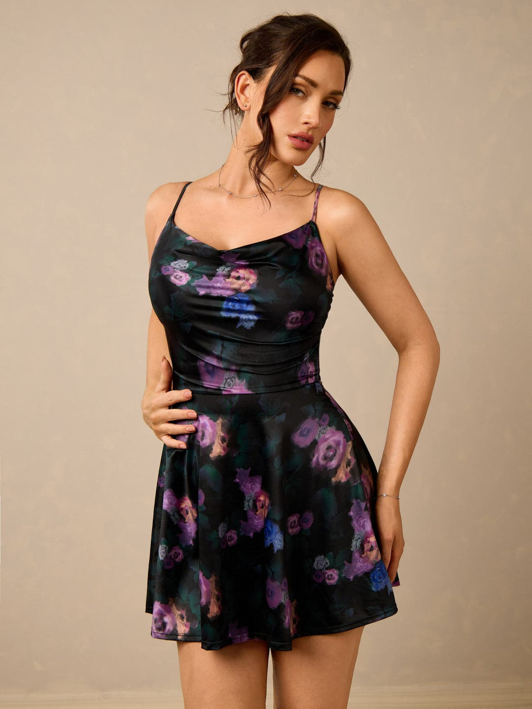 Popilush® Shapewear Strappy Cowl Neck Tummy Control Flare Dress